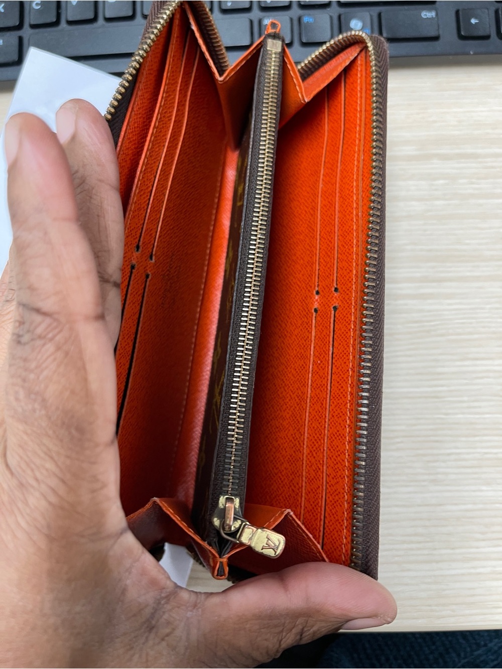Louis Vuitton Monogram Clemence Zippy Wallet in Brown w/ Orange Interior - Picture 3 of 16